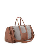 Men's Leather & Wool-Cashmere Duffel Bag/Weekender, Tan/Gray