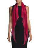 Silk Triangle Wrap with Pompoms 