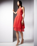 Sleeveless Eyelet-Overlay Sheath Dress, Flame