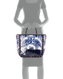 Marguerite Palm-Print PVC Tote Bag, Tory Navy