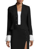 Kuroshio Ruffle-Cuff Blazer, Black/Ivory