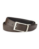 Reversible Belt w/Polished Buckle, Black/Dark Brown
