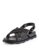 Crisscross Slingback Flat Sandal, Black