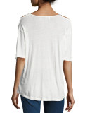 Balkis Ring-Sleeve Jersey Tee, White