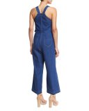 Cropped Cotton Denim Jumpsuit, Indigo