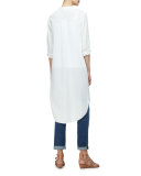 Mandarin-Collar Calf-Length Shirt