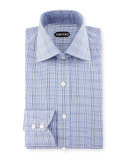 Bicolor Subtle Overcheck Slim-Fit Shirt, Blue