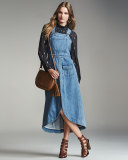 Denim Overall Midi Dress, Washed Indigo