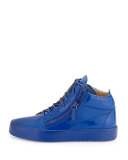 Men's Patent Leather Mid-Top Sneaker, Blue
