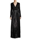 Heavyn Metallic-Skirt Maxi Wrap Dress, Black