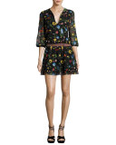 Jolene Split-Neck Smocked-Waist Mini Dress, Multicolor