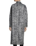 Balin Long Animal-Print Coat, Gray/Navy