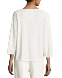 Lace-Appliqué Sweater Top, Ivory