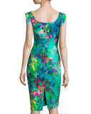 Cap-Sleeve Floral-Printed Sheath Dress