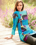 3/4-Sleeve Abstract-Print Tunic, Plus Size