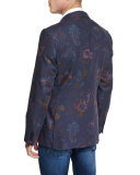 Paisley-Print Wool Blazer, Blue Multi
