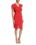 Morgan Flutter-Sleeve Macrame Dress