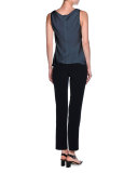 Silk Charmeuse Scoop-Neck Shell, Navy
