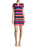 Short-Sleeve Striped Cotton-Stretch Dress