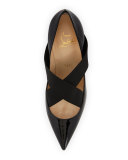 Sharpstagram Cross-Strap Patent Red Sole Pump, Black
