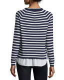 Zaan Striped Sweater-Shirt Combo Top, Dark Navy/Natural