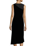 Lorde Sleeveless Chiffon-Combo Midi Dress, Black