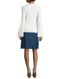Pleated Denim A-Line Skirt, Maritime