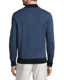 Sueded-Trim Quarter-Zip Sweater, Navy