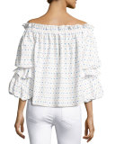 Gia Off-the-Shoulder Swiss Dot Top, White