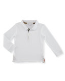 Palmer Long-Sleeve Pique Cotton Polo Shirt, White, Size 6M-3