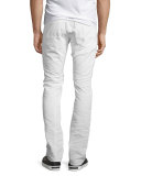 Slim-Straight Moto Jeans, White