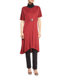 Flowing Short-Sleeve Dress W/Buckle, Red, Petite 