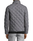 Diamond-Quilted Flannel Jacket, Gray