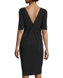Ruched Matte Jersey Bateau-Neck Dress, Caviar