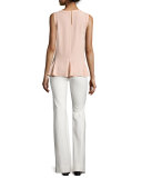 Sleeveless Floral Paisley Crepe de Chine Top, Nude