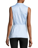 Sleeveless Poplin Peplum Top, Oxford Blue