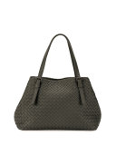 Intrecciato Medium A-Shaped Tote Bag, Light Gray