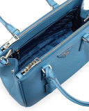 Saffiano Lux Small Double-Zip Tote Bag, Light Blue (Mare)