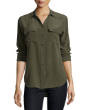 Signature Long-Sleeve Silk Shirt, Onyx Lacquer