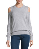 Central Melange Cold-Shoulder Cashmere Sweater, Fog