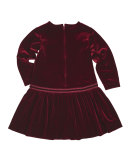 Stretch Velvet Dress w/Bows, Burgundy, Size 2-6
