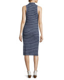Mock-Neck Striped Midi Tank Dress, Navy