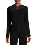 Samantha Asymmetric Lace-Yoke Merino Sweater
