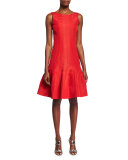 Sleeveless Flounce-Hem Dress, Cardinal