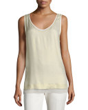 Layered Metallic Silk Tank, Gold/Cream