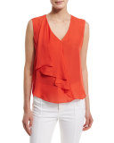 Sleeveless Draped Silk Top, Blood Orange