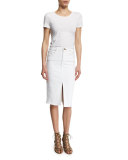 Marino Denim Pencil Skirt, White