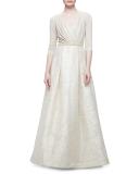 3/4-Sleeve Combo Ball Gown 