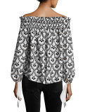 Lou Off-the-Shoulder Embroidered Top, Black/White