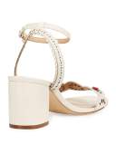 Marguerite Perforated Low-Heel Sandal, Ivory
